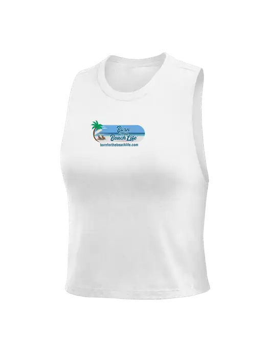 BELLA+CANVAS Womens White Racerback Crop Tank  w/Beach Life Logo