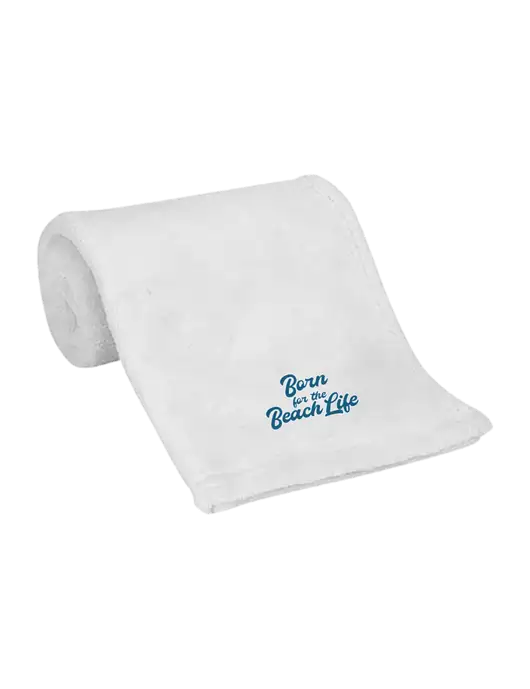 White Alpine Fleece Mink Touch Luxury Baby Blanket  w/Beach Life Text Logo