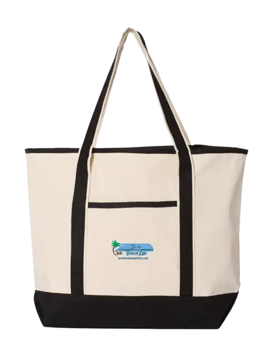 Natural/Black Large Canvas Deluxe Tote w/Beach Life Logo