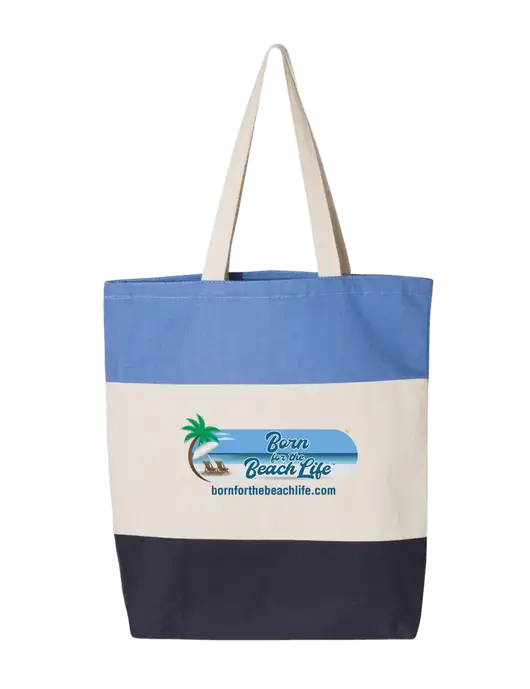 Light Blue/Natural/Navy Tri-Color Tote  w/Beach Life Logo