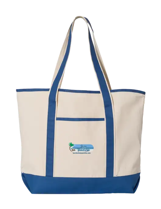 Natural/Royal Large Canvas Deluxe Tote w/Beach Life Logo