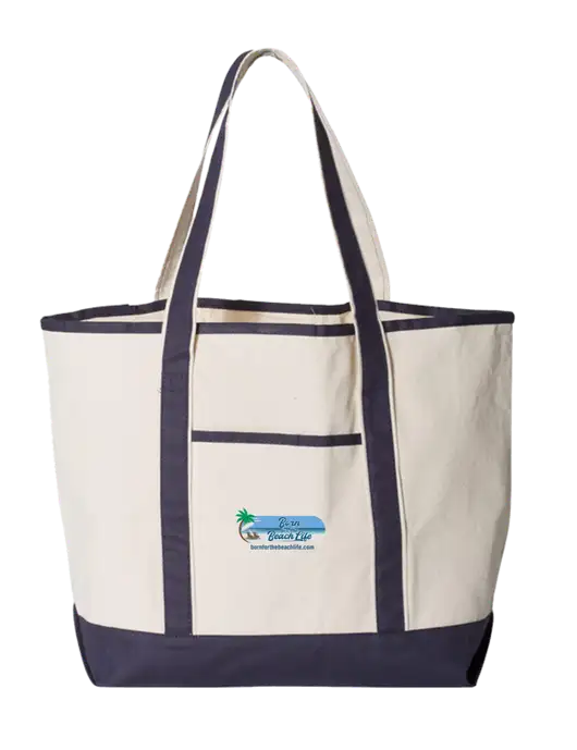 Natural/Navy Large Canvas Deluxe Tote w/Beach Life Logo