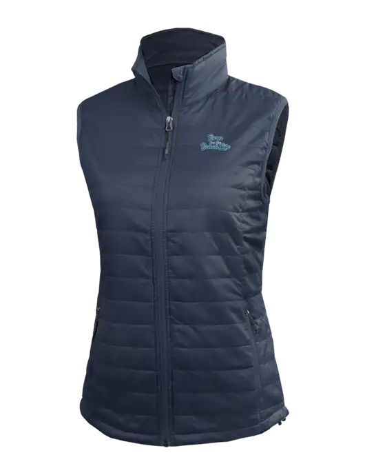 Womens Packable Navy Puffy Vest w/Beach Life Text Logo