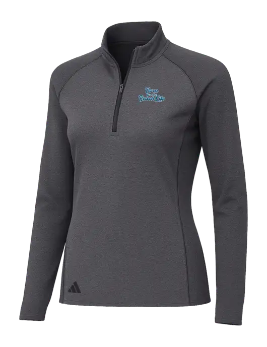 Adidas Womens Black Melange Space Dyed Quarter-Zip Pullover  w/Beach Life Text Logo