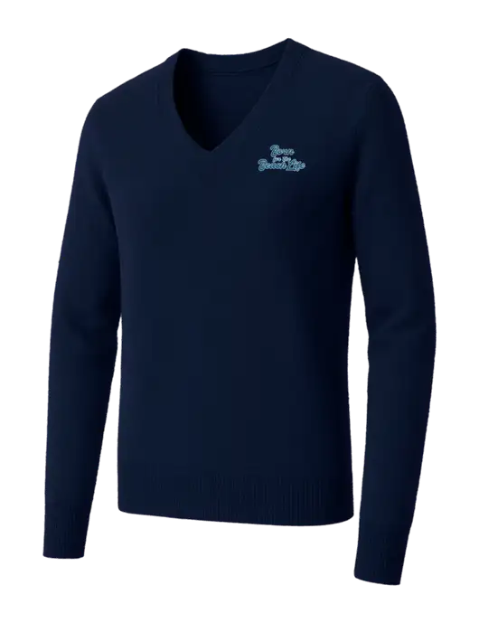 Brooks Brothers Womens Navy Washable Merino V-Neck Sweater w/Beach Life Text Logo