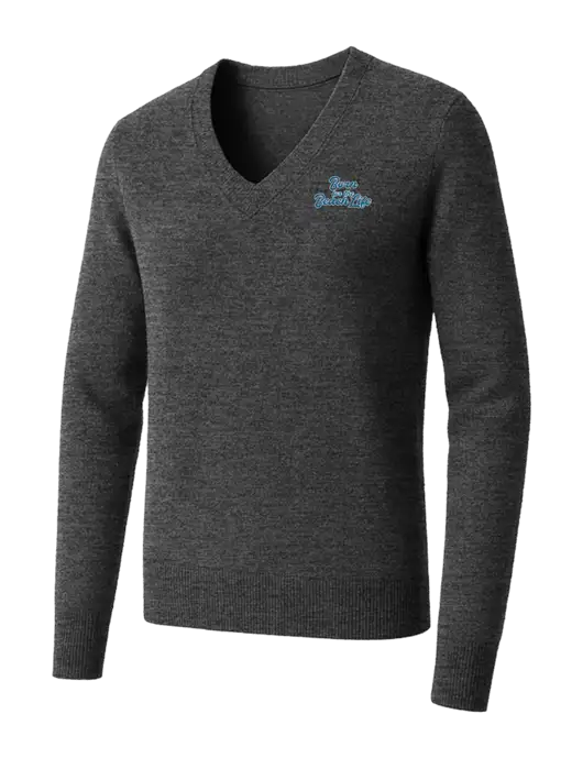 Brooks Brothers Womens Medium Grey Heather Washable Merino V-Neck Sweater w/Beach Life Text Logo