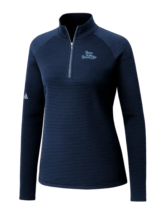 Adidas Womens Navy Spacer Quarter-Zip Pullover  w/Beach Life Text Logo