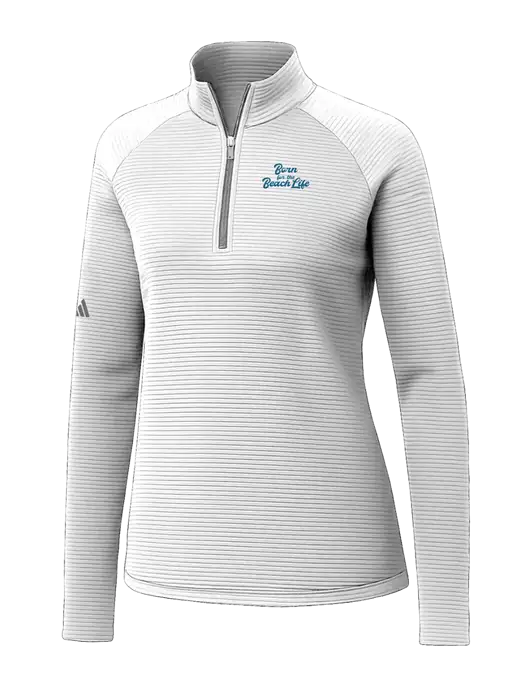 Adidas Womens White Spacer Quarter-Zip Pullover  w/Beach Life Text Logo