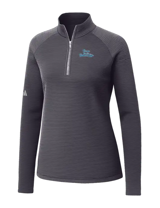 Adidas Womens Medium Grey Spacer Quarter-Zip Pullover  w/Beach Life Text Logo