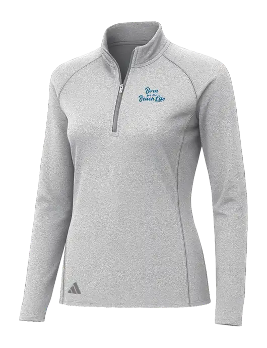 Adidas Womens Light Grey Heather Space Dyed Quarter-Zip Pullover  w/Beach Life Text Logo