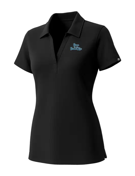 TravisMathew Womens Black Glenview Solid Polo w/Beach Life Text Logo