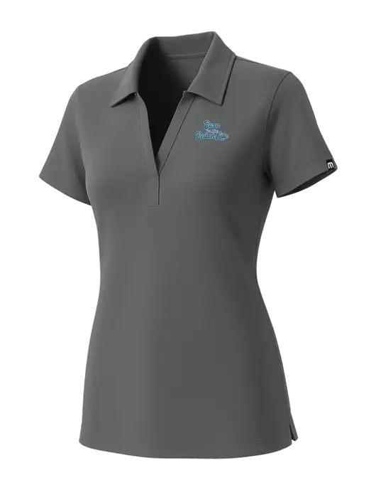 TravisMathew Womens Grey Glenview Solid Polo w/Beach Life Text Logo