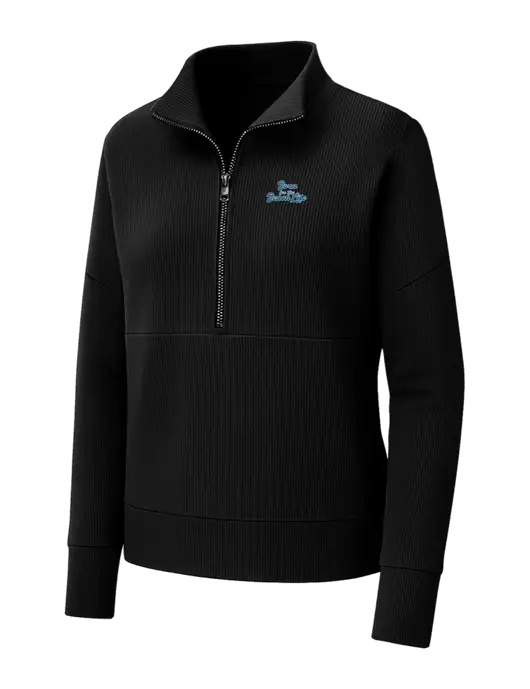 Mercer+Mettle Womens Black Linear Texture Quarter Zip w/Beach Life Text Logo