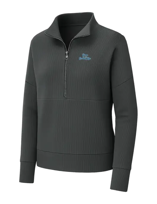 Mercer+Mettle Womens Dark Grey Linear Texture Quarter Zip w/Beach Life Text Logo