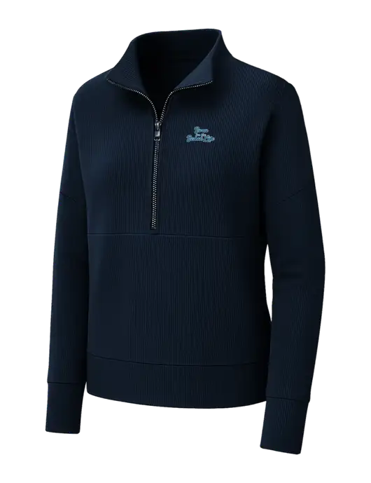 Mercer+Mettle Womens Dark Navy Linear Texture Quarter Zip w/Beach Life Text Logo