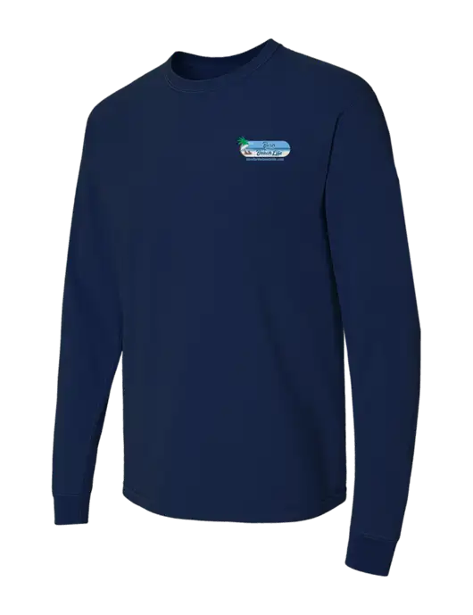 Comfort Colors Garment-Dyed Dark Navy Heavyweight Long Sleeve T-Shirt w/Beach Life Logo