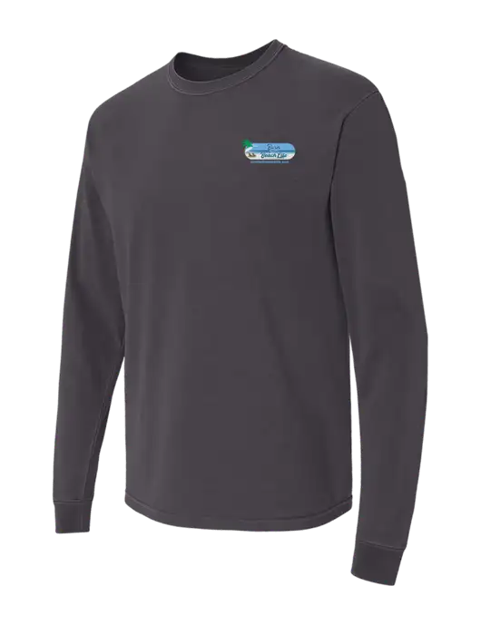 Comfort Colors Garment-Dyed Dark Grey Heavyweight Long Sleeve T-Shirt w/Beach Life Logo