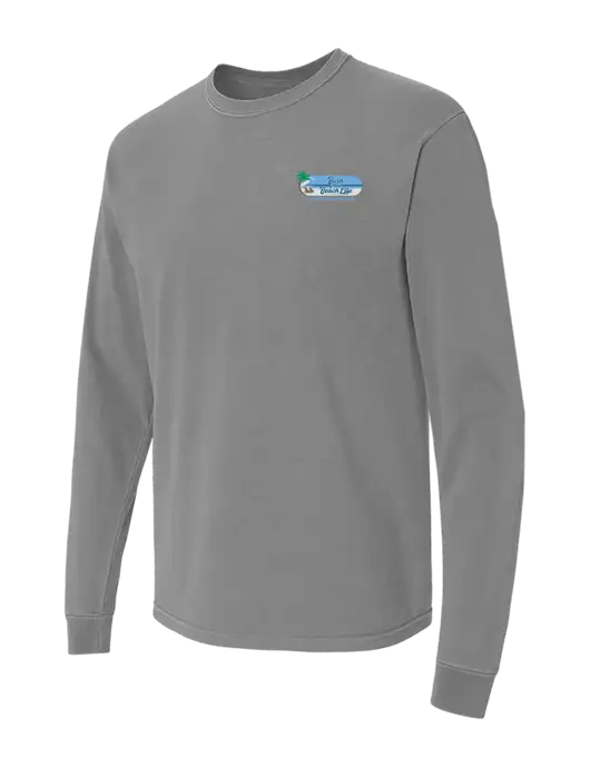 Comfort Colors Garment-Dyed Medium Grey Heavyweight Long Sleeve T-Shirt w/Beach Life Logo