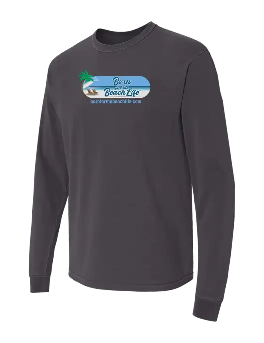 Comfort Colors Garment-Dyed Dark Grey Heavyweight Long Sleeve T-Shirt w/Beach Life Logo