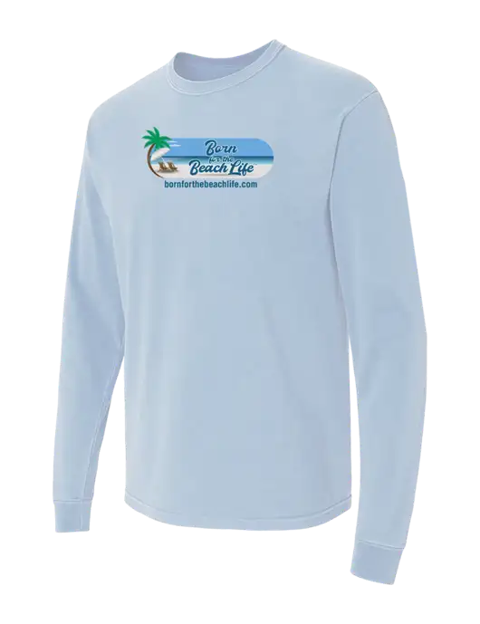 Comfort Colors Garment-Dyed Light Blue Heavyweight Long Sleeve T-Shirt w/Beach Life Logo