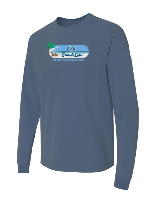 Comfort Colors Garment-Dyed Blue Slate Heavyweight Long Sleeve T-Shirt w/Beach Life Logo