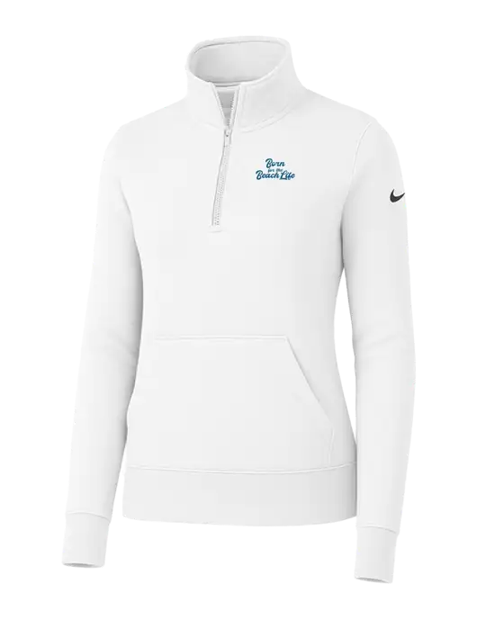 Nike Womens White Club Fleece Sleeve Swoosh 1/2-Zip w/Beach Life Text Logo