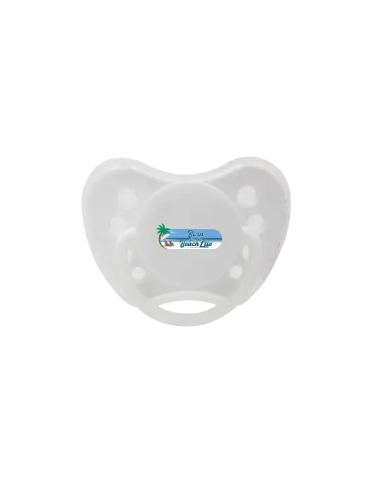 Silicone White Pacifier with Clear Cover w/Beach Life Logo