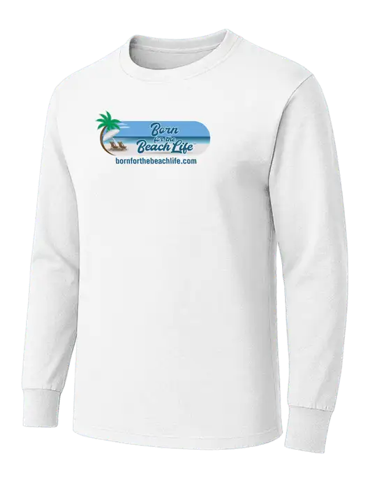 White Heavyweight Long Sleeve 6.1 oz T-Shirt w/Beach Life Logo