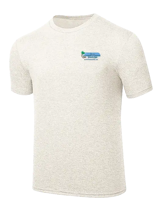 Simply Soft Very Light Tan Heather 4.5oz Poly/Combed Ring Spun Cotton T-Shirt w/Beach Life Logo