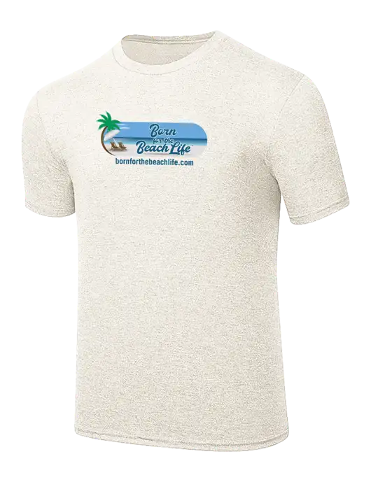 Simply Soft Very Light Tan Heather 4.5oz Poly/Combed Ring Spun Cotton T-Shirt w/Beach Life Logo