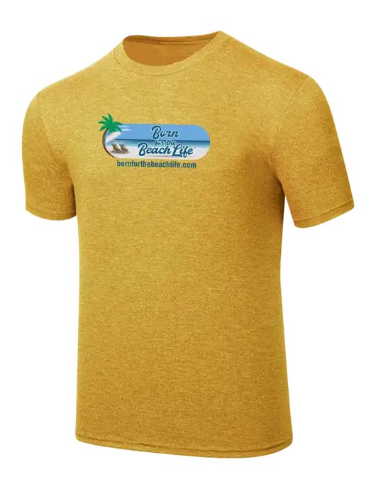 Simply Soft Yellow Gold Heathered 4.5oz Poly/Combed Ring Spun Cotton T-Shirt
 w/Beach Life Logo