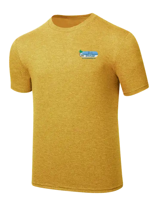 Simply Soft Yellow Gold Heathered 4.5oz Poly/Combed Ring Spun Cotton T-Shirt
 w/Beach Life Logo