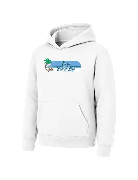 Youth White 7.8 oz Pullover Hooded Sweatshirt w/Beach Life Logo