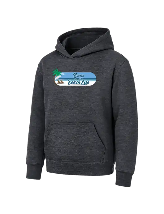 Youth Dark Heather Grey 7.8 oz Pullover Hooded Sweatshirt w/Beach Life Logo