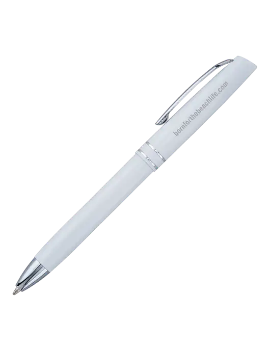 White Anguilla Black Ink Pen w/Born for the Beach Life URL