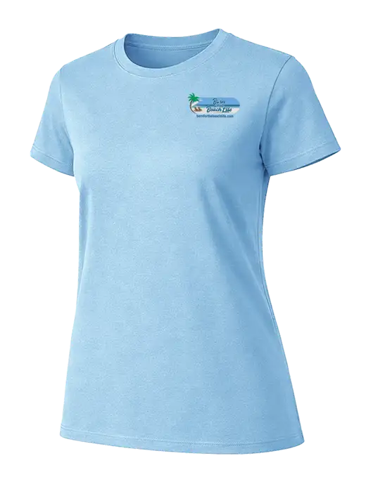 Womens Ring Spun Light Blue 4.5 oz T-Shirt w/Beach Life Logo